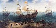 Hendrik Cornelisz. Vroom The Amsterdam fourmaster De Hollandse Tuyn and other ships on their return from Brazil under command of Paulus van Caerden. china oil painting artist
